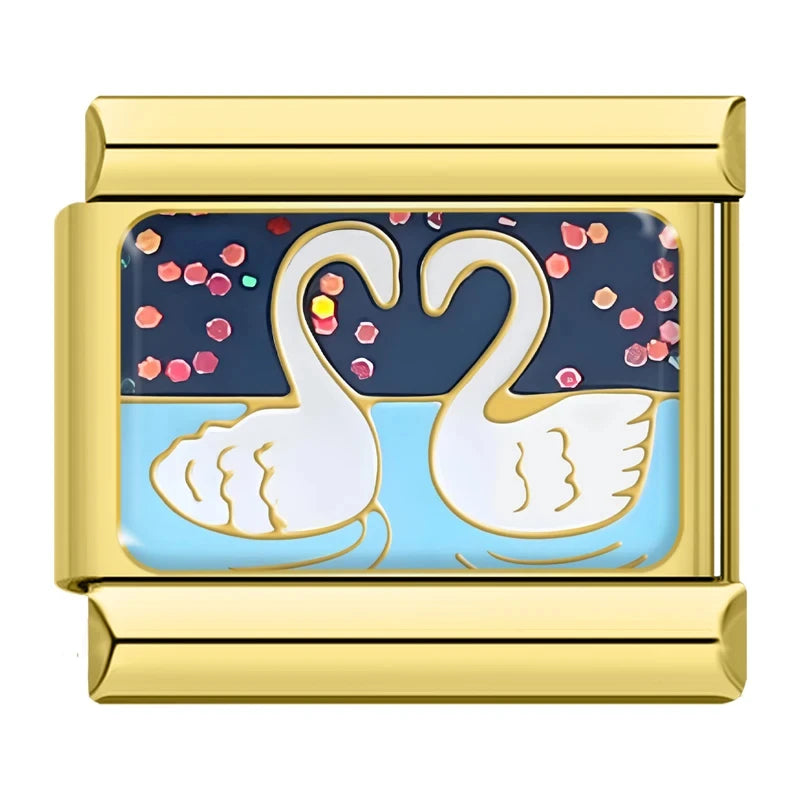 Charm Casal de Cisne Gold - Blisca®