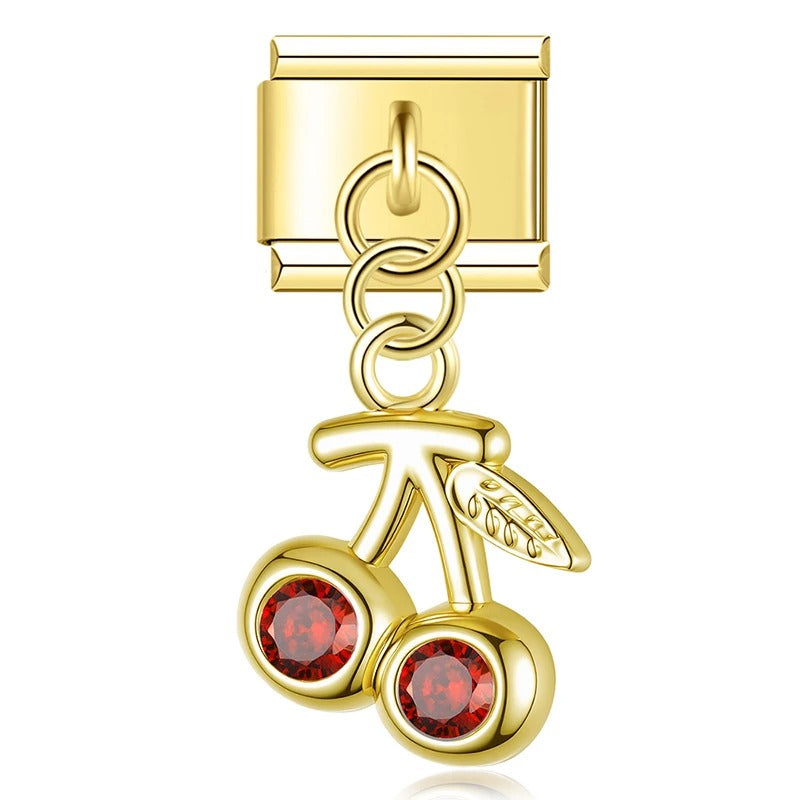 Charm Pendant Cereja com Brilhantes Gold - Blisca®