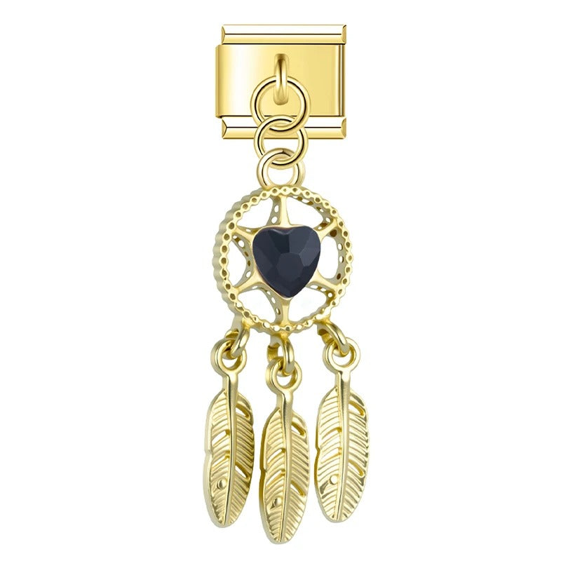 Charm Pendant Filtro dos Sonhos Pedra Preta Gold - Blisca®