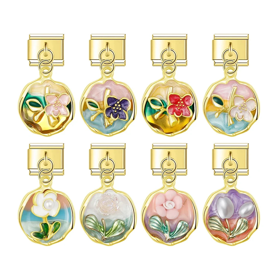 Charm Pendant Medalha Gold Flores - Blisca®