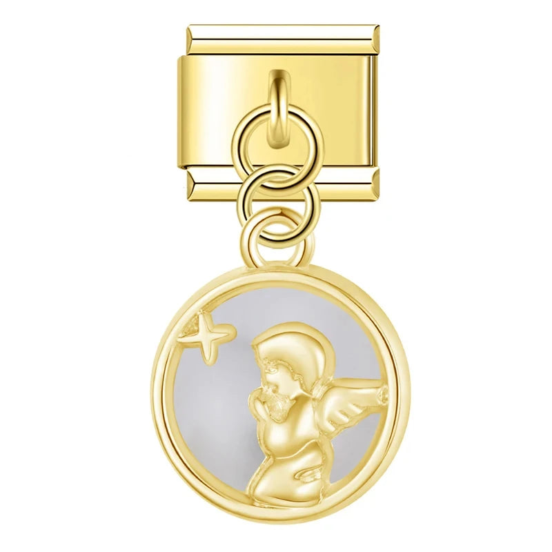 Charm Pendant Medalhão Branco Anjinho Gold - Blisca®