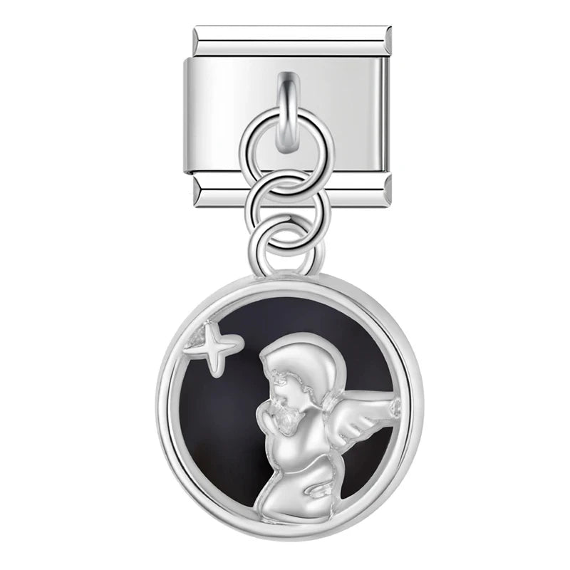 Charm Pendant Medalhão Preto Anjinho - Blisca®