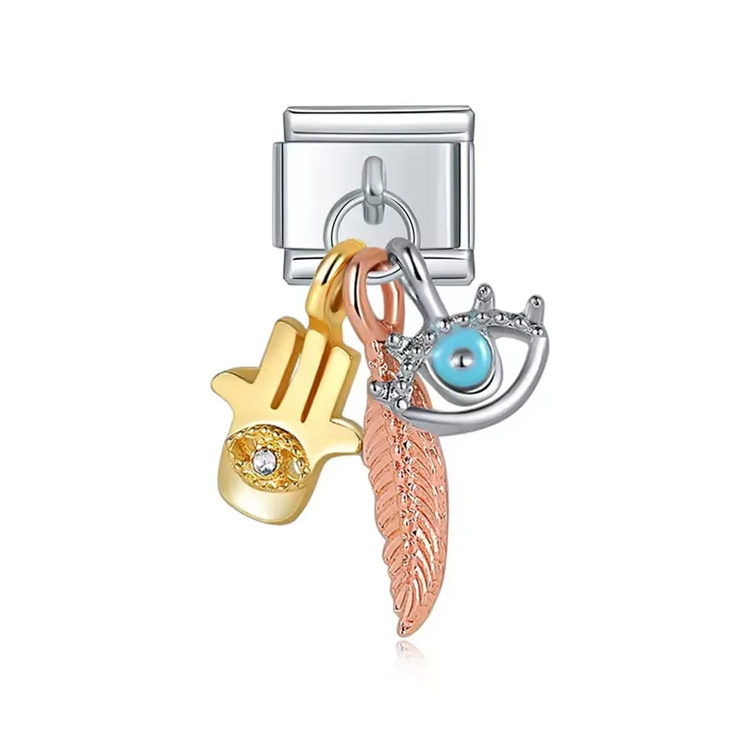 Charm Pendant Olho Grego, Pena e Mão de Hamsa - Blisca®