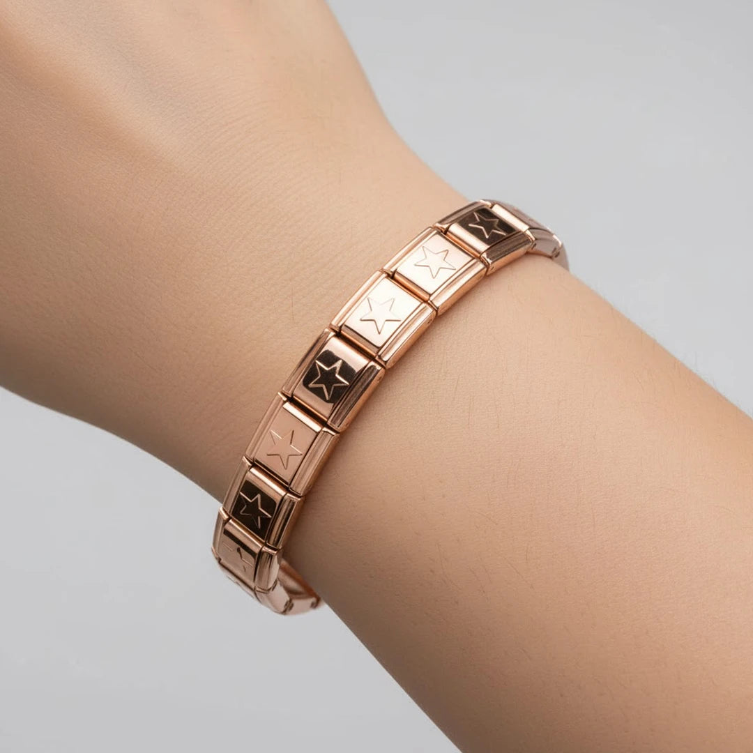 Pulseira Italiana de Charm Estrelada Rose