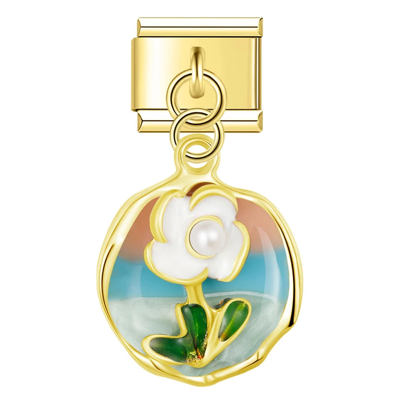 Charm Pendant Medalha Gold Flores - Blisca®