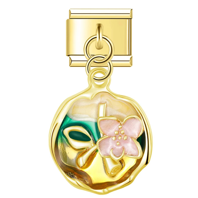 Charm Pendant Medalha Gold Flores - Blisca®