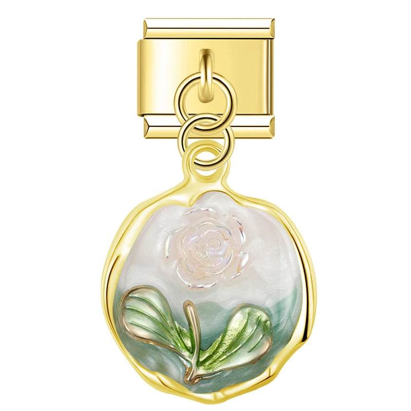 Charm Pendant Medalha Gold Flores - Blisca®