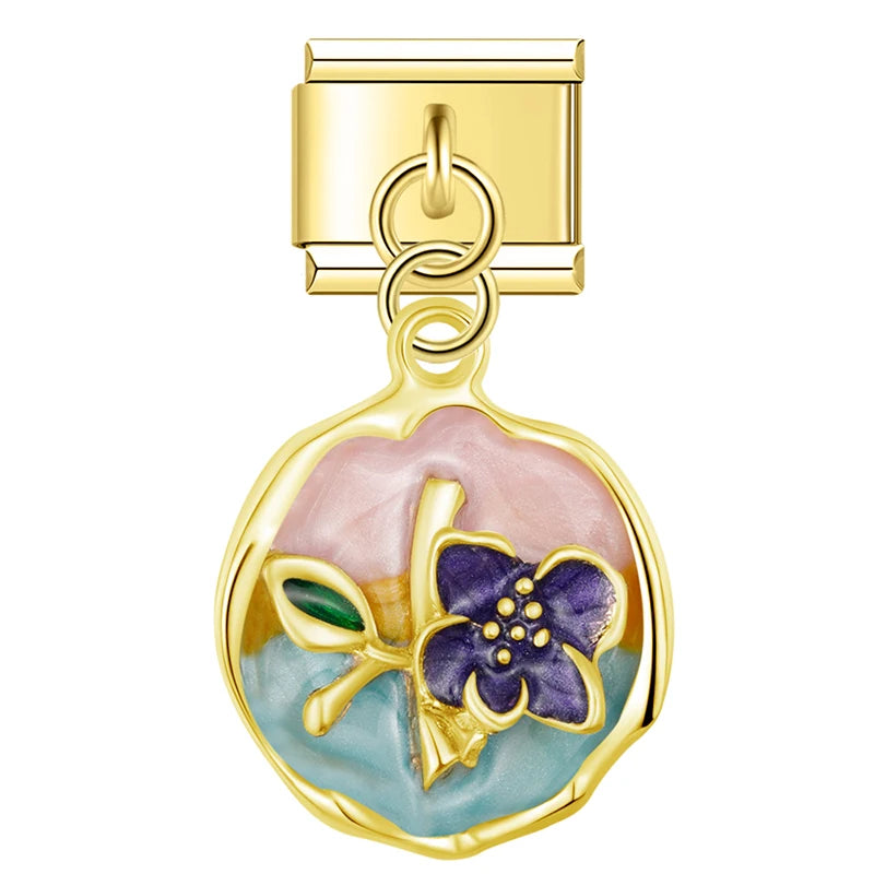 Charm Pendant Medalha Gold Flores - Blisca®