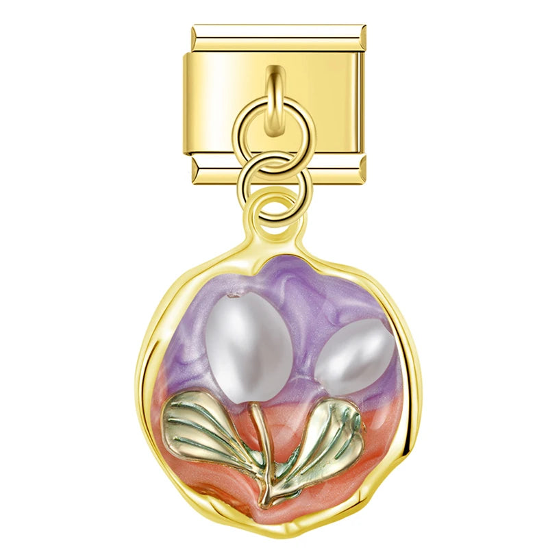 Charm Pendant Medalha Gold Flores - Blisca®