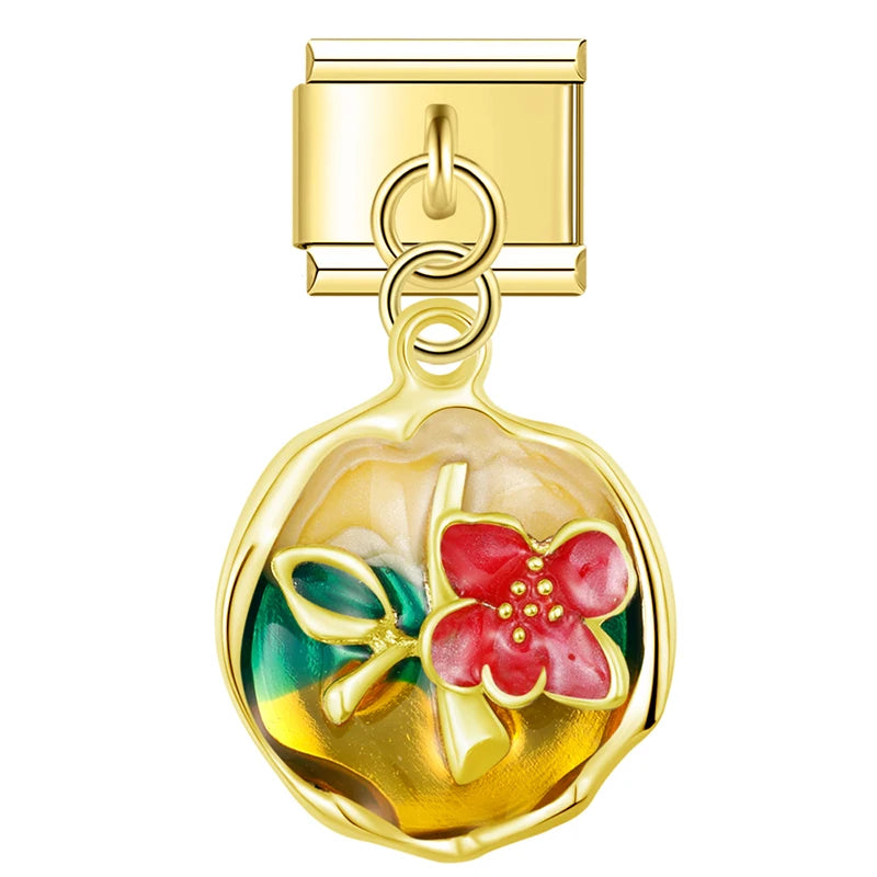 Charm Pendant Medalha Gold Flores - Blisca®