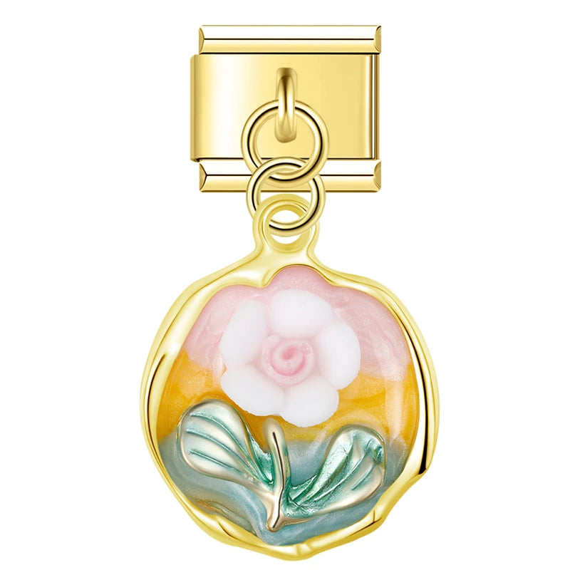 Charm Pendant Medalha Gold Flores - Blisca®