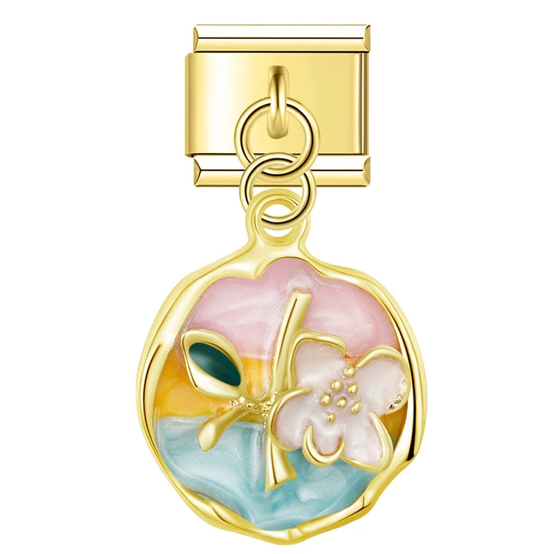 Charm Pendant Medalha Gold Flores - Blisca®