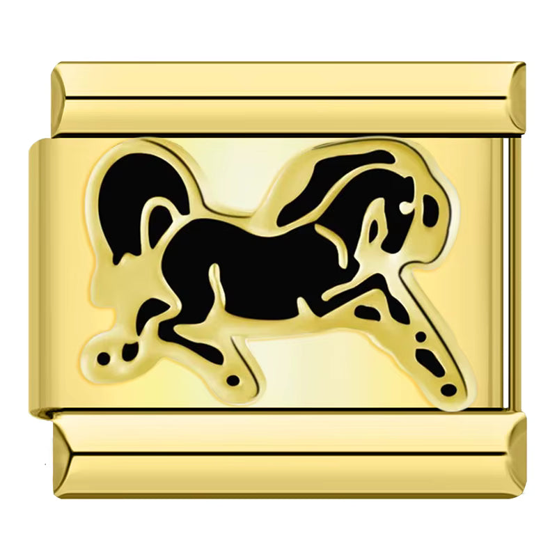 Charm Cavalo Preto Gold - Blisca®
