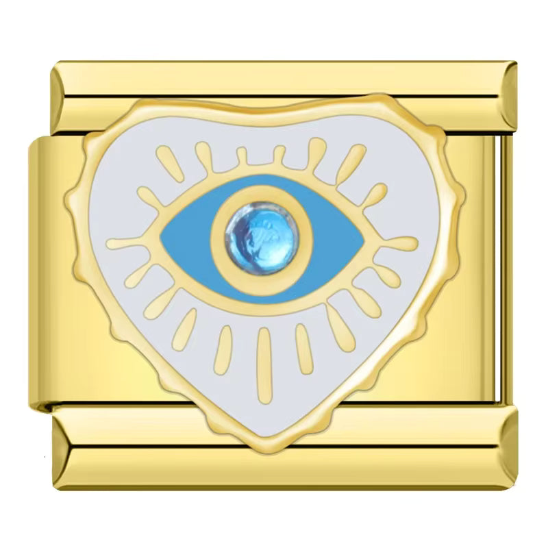 Charm Coração Olho Grego Azul Gold - Blisca®