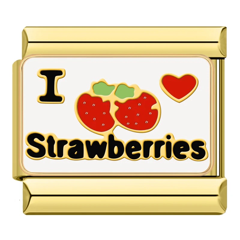 Charm Eu Amo Morangos Gold - Blisca®