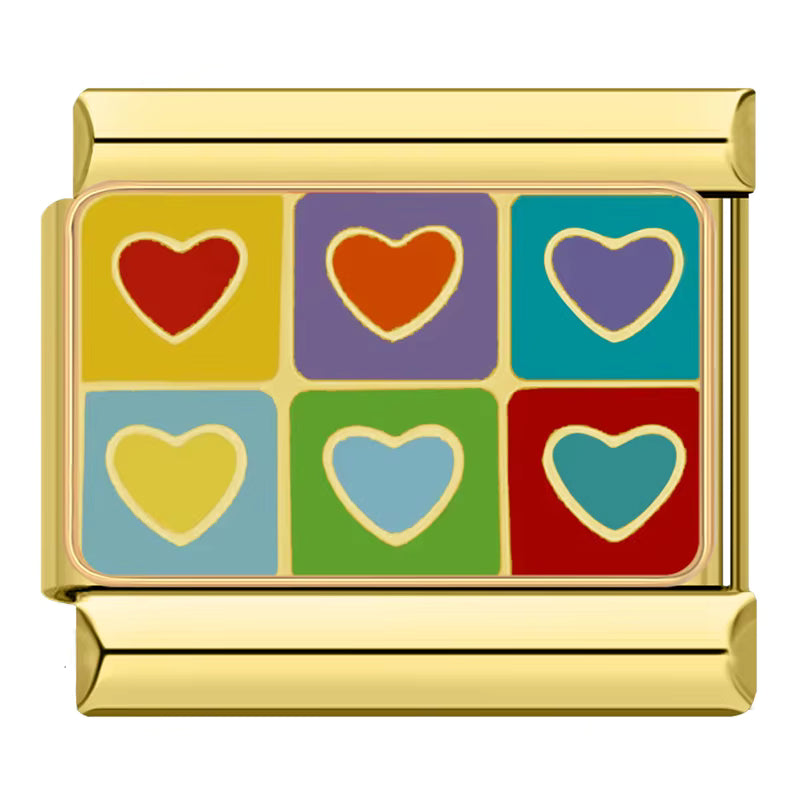 Charm Lindos Corações Coloridos Gold - Blisca®