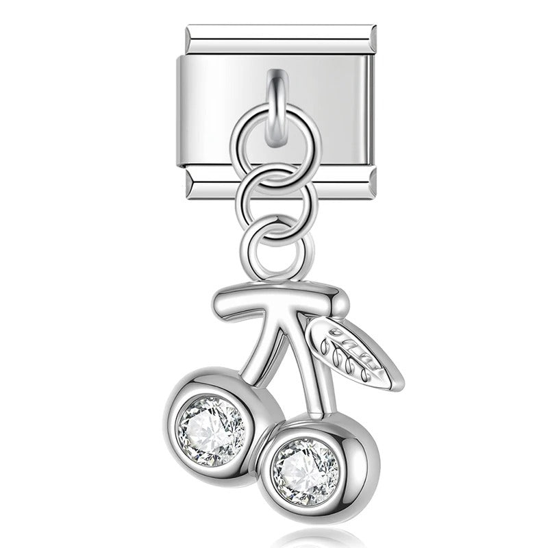 Charm Pendant Cereja com Brilhantes Brancos - Blisca®