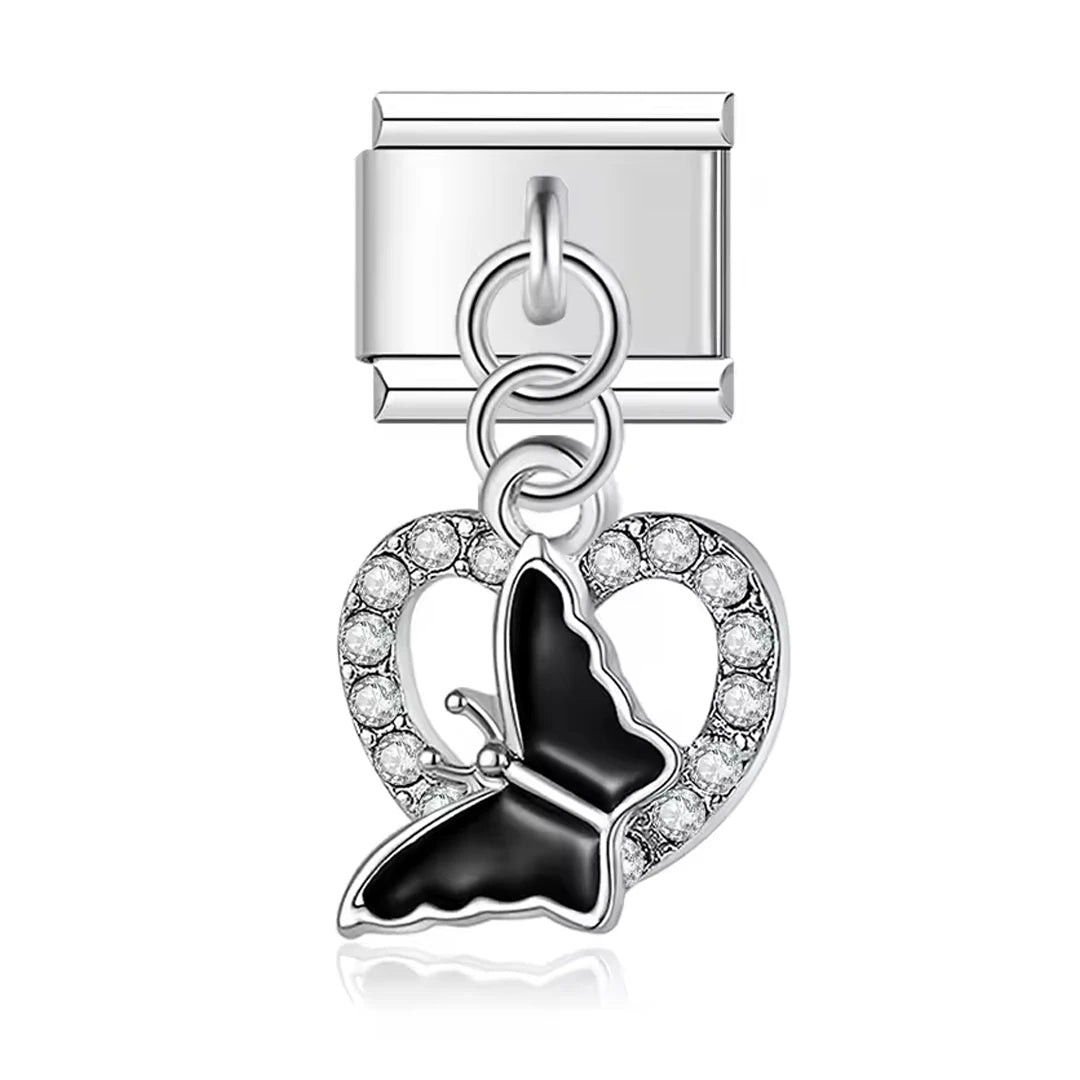 Charm Pendant Coração Cravejado e Borboleta - Blisca®
