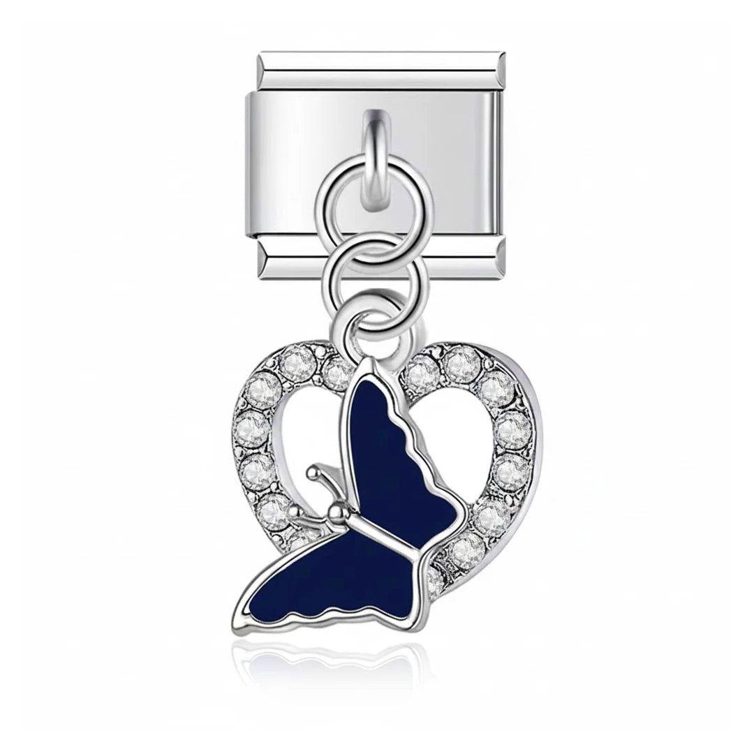 Charm Pendant Coração Cravejado e Borboleta - Blisca®