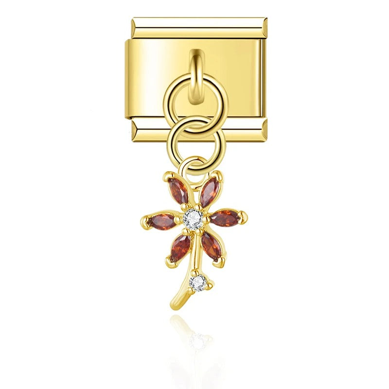 Charm Pendant Flor com Pedras Gold - Blisca®