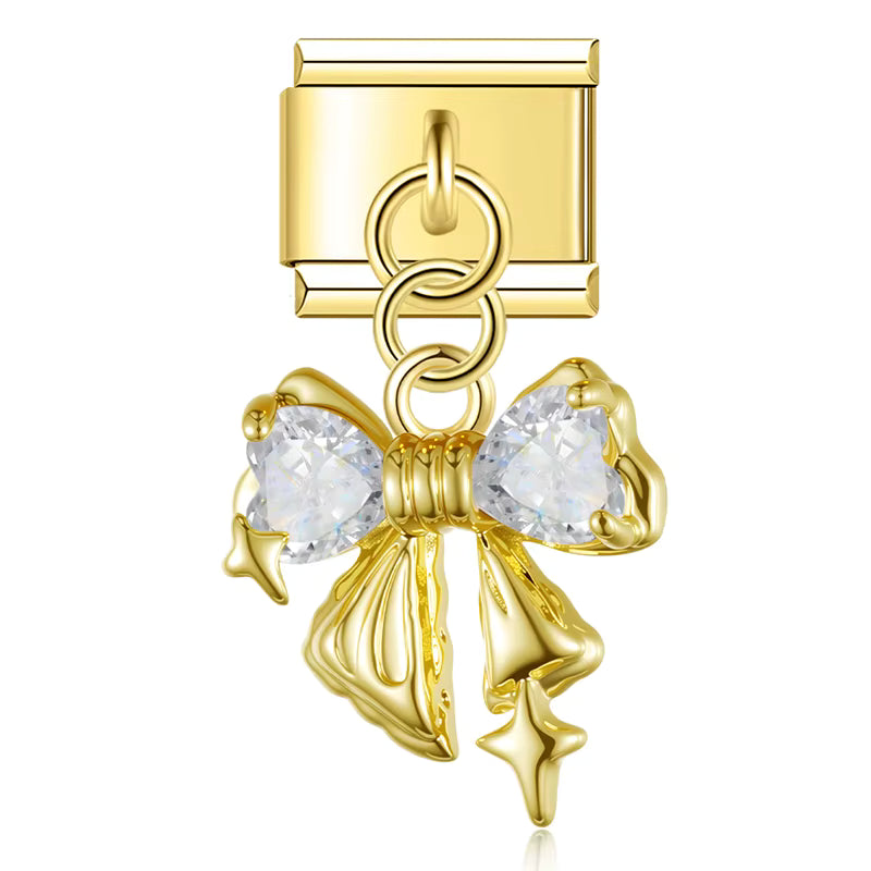 Charm Pendant Laço com Pedras Gold - Blisca®