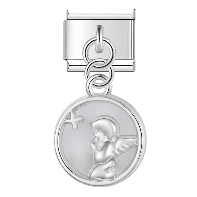 Charm Pendant Medalhão Branco Anjinho - Blisca®