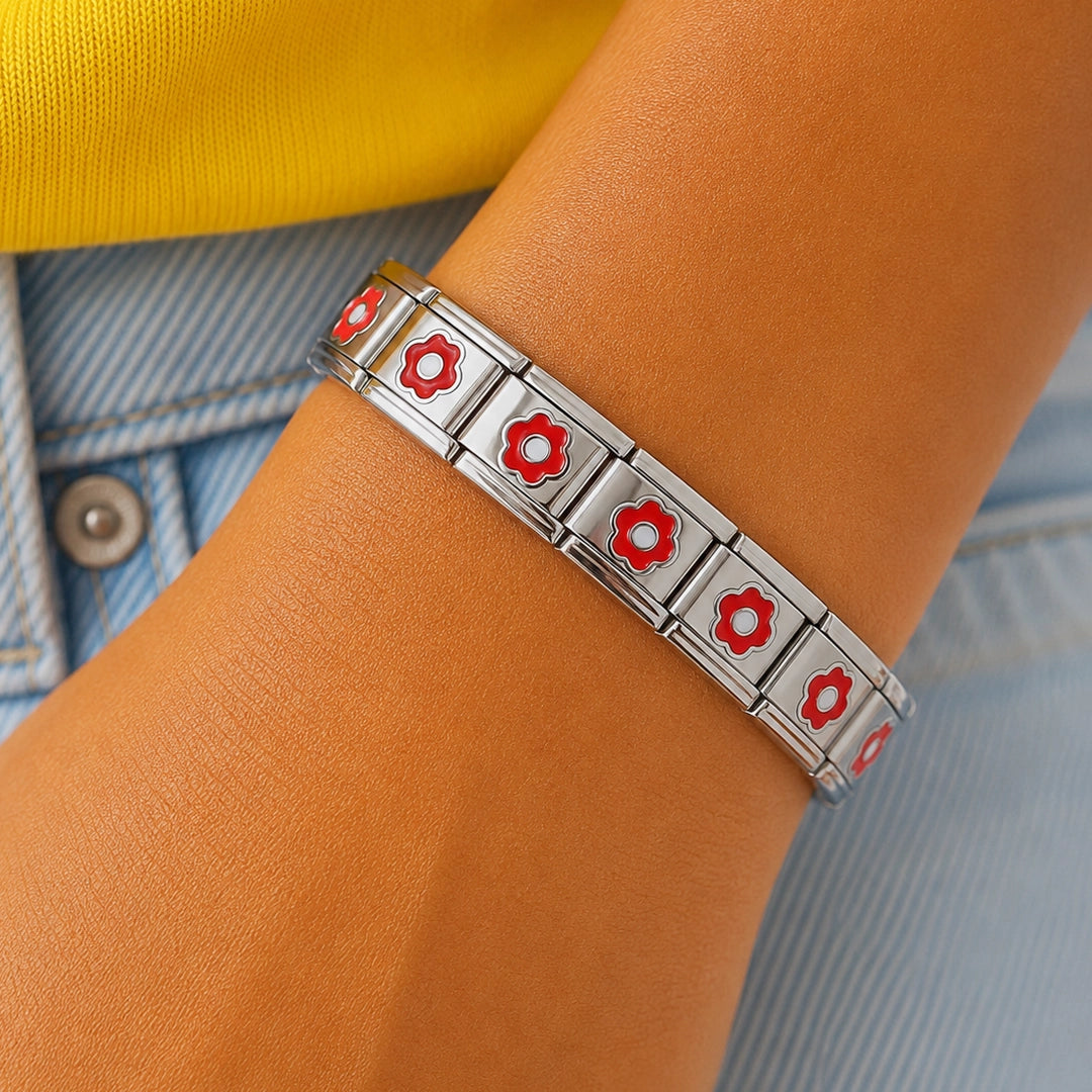 Pulseira Italiana Flowers Red