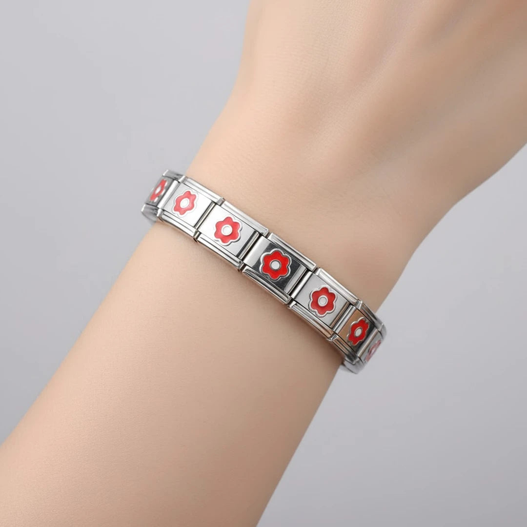 Pulseira Italiana Flowers Red