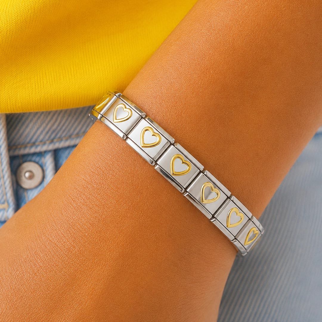 Pulseira Italiana de Charm Coração Vazado Gold