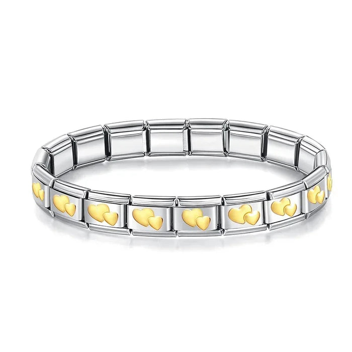 Pulseira Italiana de Charm Duplo Coração Gold