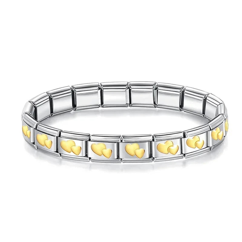 Pulseira Italiana de Charm Duplo Coração Gold