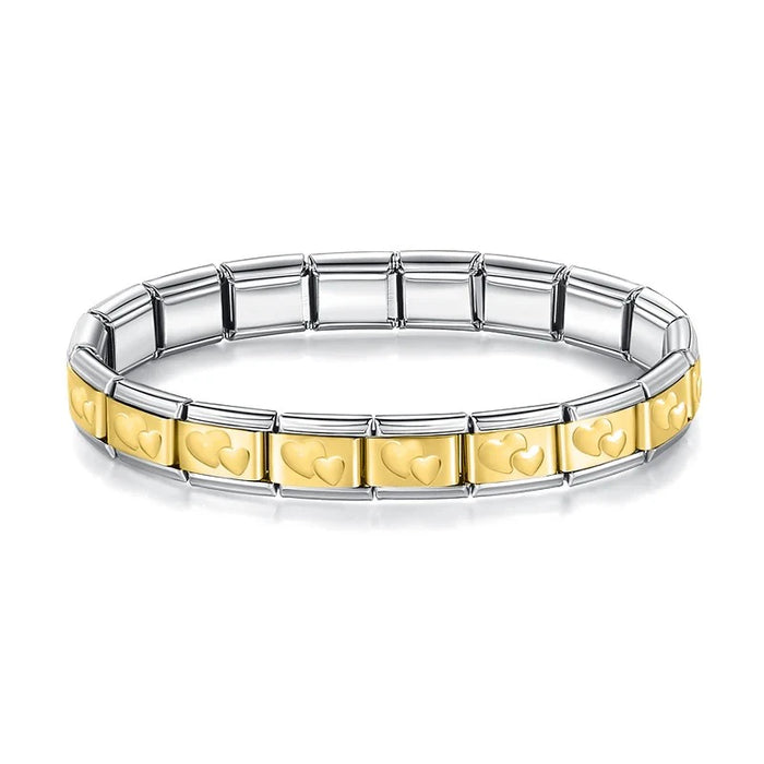 Pulseira Italiana de Charm Duplo Coração Line Gold