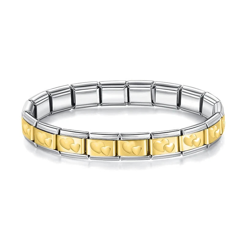 Pulseira Italiana de Charm Duplo Coração Line Gold
